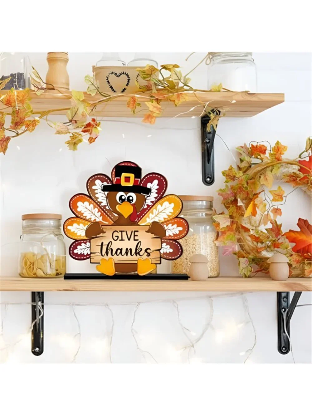 Thanksgiving Decorations Wooden Turkey Table Sign Fall Pumpkin Autumn Table